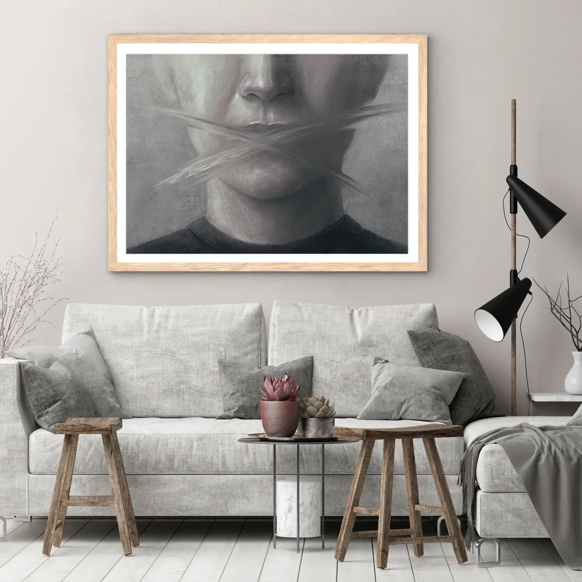 Plakát v rámu světlý dub - Ani slovo - 100x70 cm