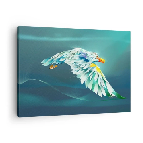 Obraz na plátně - Abstraktní orel za letu proti tyrkysové obloze - 70x50cm - Orlí síla tvých letů - Moderní nástěnná dekorace do obývacího pokoje a ložnice ARTTOR