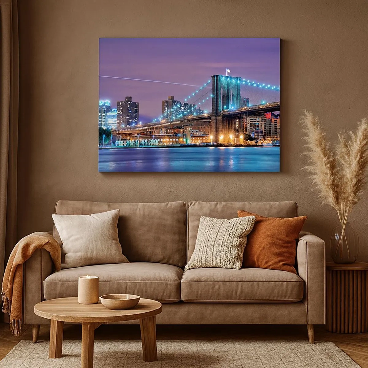 Obraz na plátně - Brooklynský most v noci s osvětleným městem v pozadí - 70x50cm - Po mnoho let Brooklynský most - Moderní nástěnná dekorace do obývacího pokoje a ložnice ARTTOR