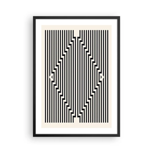 Plakát v černém rámu - Černobílé čáry vytvářející optickou iluzi - 50x70cm - Geometrická iluze - Moderní nástěnná dekorace do obývacího pokoje a ložnice ARTTOR