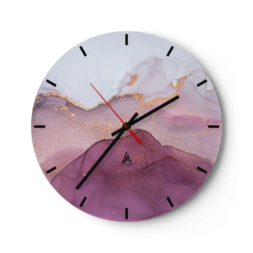 Nástěnné hodiny - Abstraktní vlny v odstínech šeříku, fialové a zlaté - 30x30cm - Fialové a lilové vlny - Moderní nástěnná dekorace do obývacího pokoje, kuchyně a ložnice ARTTOR