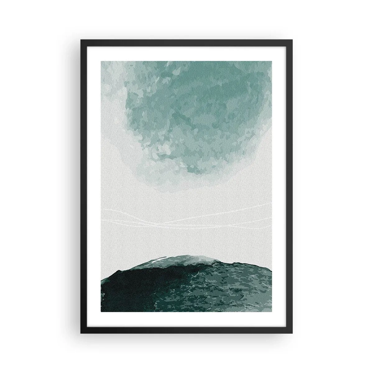 Plakát v černém rámu - Abstraktní krajina v odstínech zelené a bílé - 50x70cm - Setkání s mlhou - Moderní nástěnná dekorace do obývacího pokoje a ložnice ARTTOR