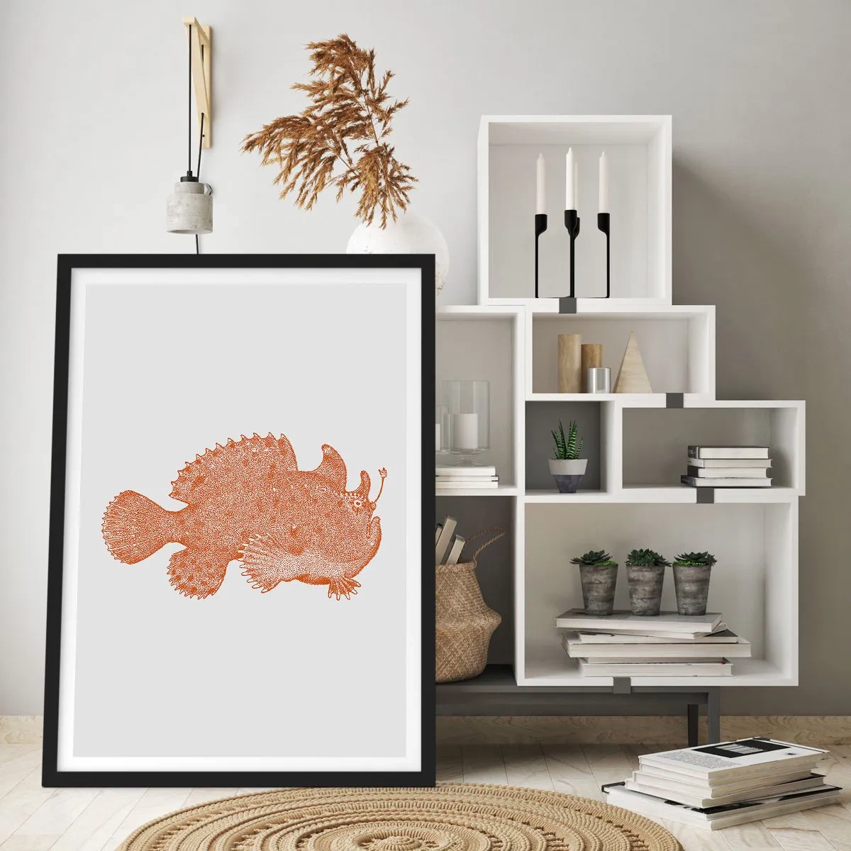 Plakát v černém rámu - Detailní ilustrace hlubinné ryby - 50x70cm - A nakonec ryba - Moderní nástěnná dekorace do obývacího pokoje a ložnice ARTTOR