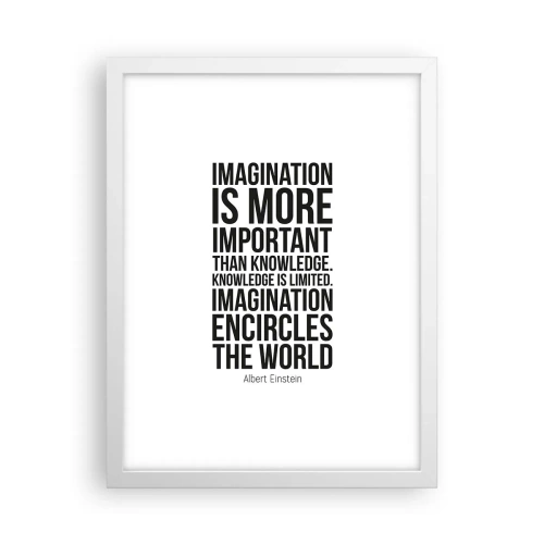 Plakát v bílém rámu - Einstein o síle představivosti - 30x40 cm