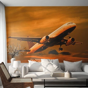 Fototapeta Samolepicí Deluxe Sticker - Let směrem ke slunci - Letadlo, Výlet, Západ slunce - 350x256 cm