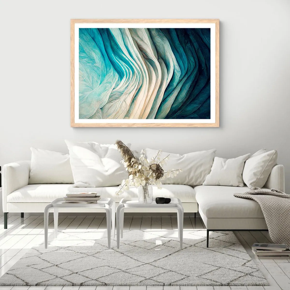 Plakát v rámu světlý dub - Modrá neukojitelnost - 100x70 cm