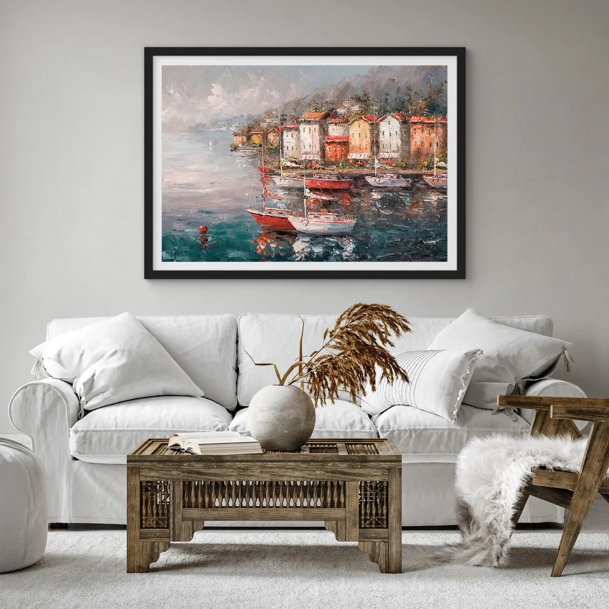 Plakát v černém rámu - Romantický přístav - 50x40 cm