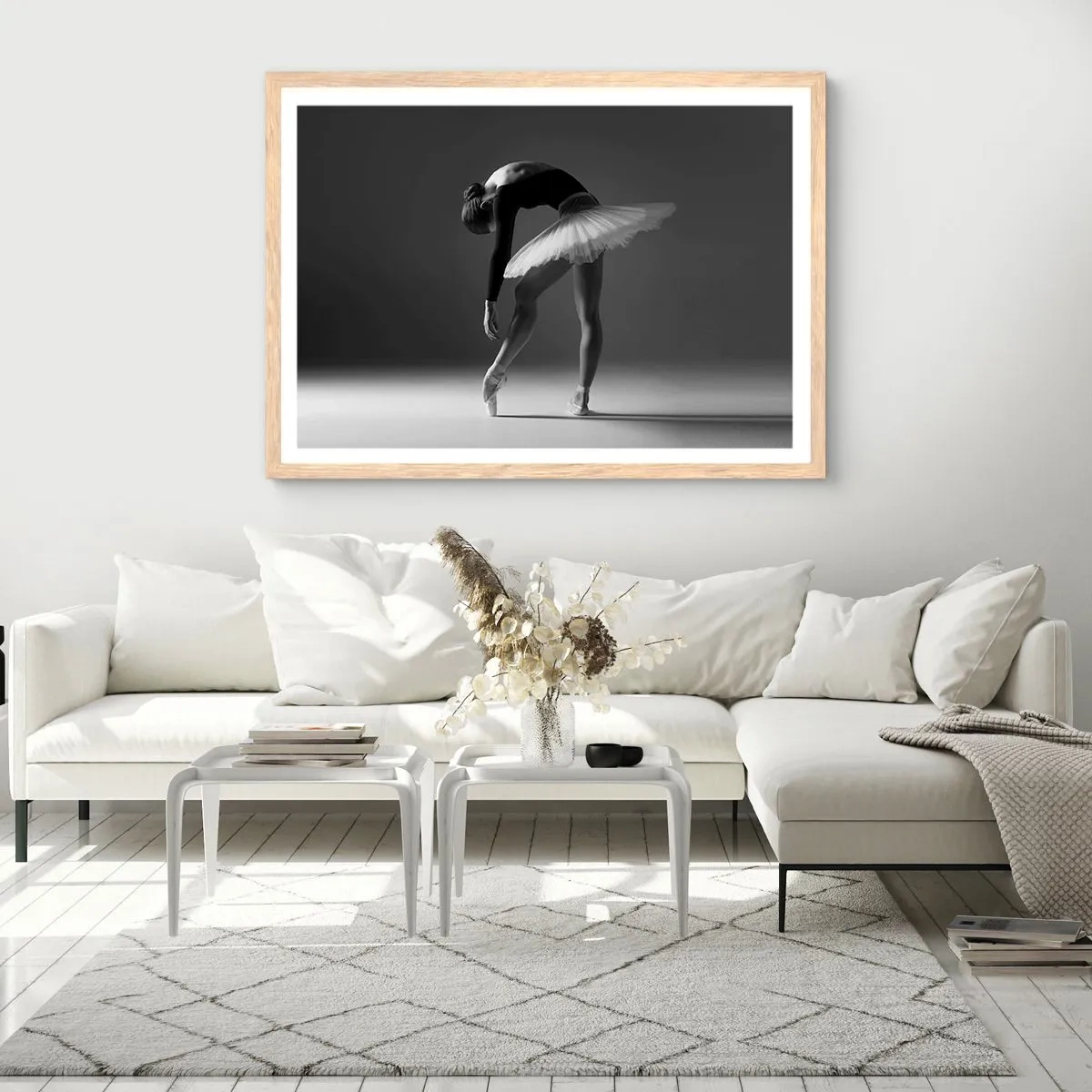 Plakát v rámu světlý dub - Bella ballerina - 100x70 cm