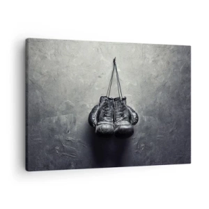 Obraz na plátně - Staré boxerské rukavice u zdi - 70x50cm - Čas boje a čas míru - Moderní nástěnná dekorace do obývacího pokoje a ložnice ARTTOR