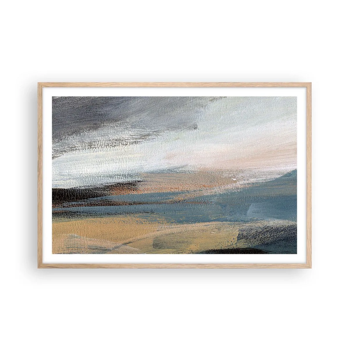 Plakát v rámu světlý dub - Abstrakce: severní krajina - 91x61 cm