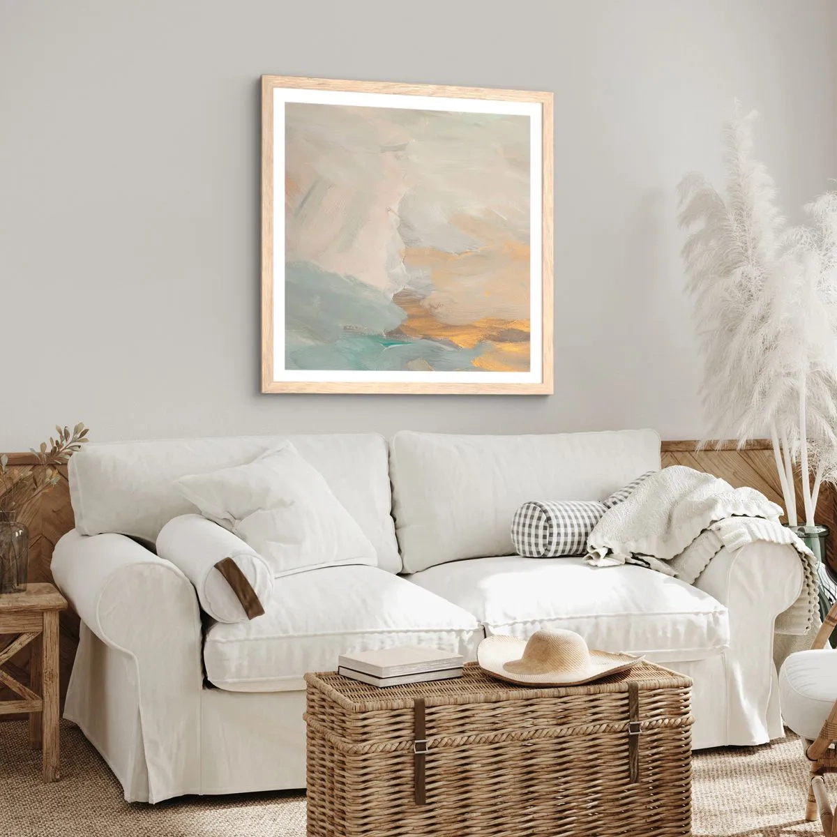 Plakát v rámu světlý dub - Abstrakce – krajina něhy - 60x60 cm