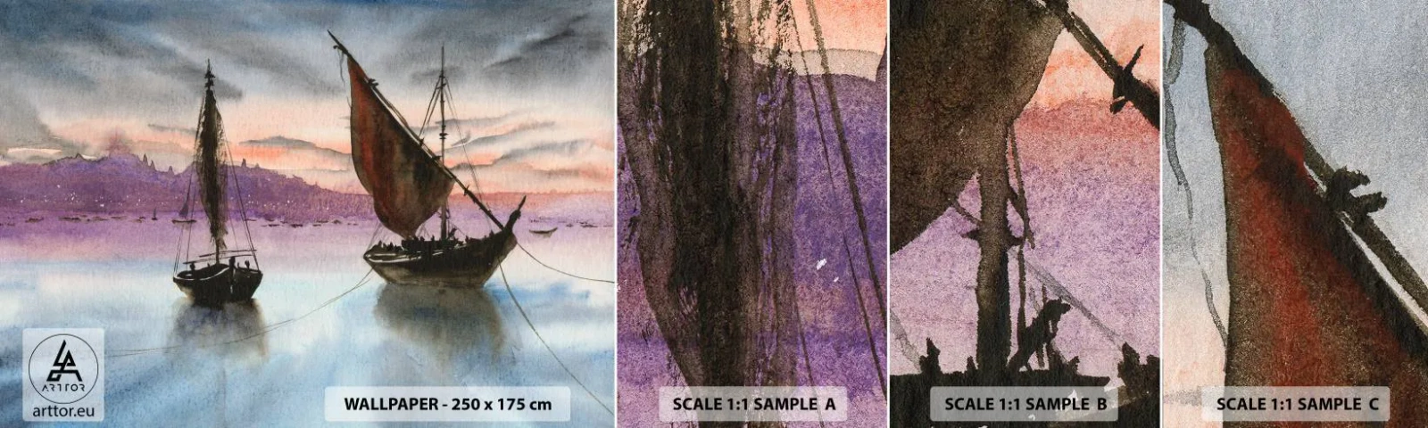 Vzor Fototapety Samolepicí Deluxe Sticker - Večer v přístavu - Plachetnice, Pobřeží, Krajina - 100x30 cm