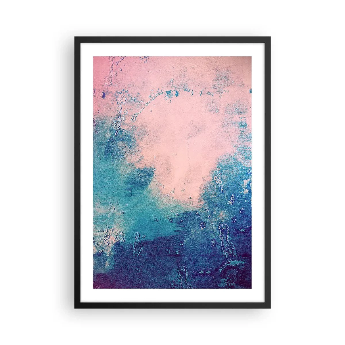 Plakát v černém rámu - Abstraktní kompozice v modrých a růžových odstínech - 50x70cm - Modrá objetí - Moderní nástěnná dekorace do obývacího pokoje a ložnice ARTTOR