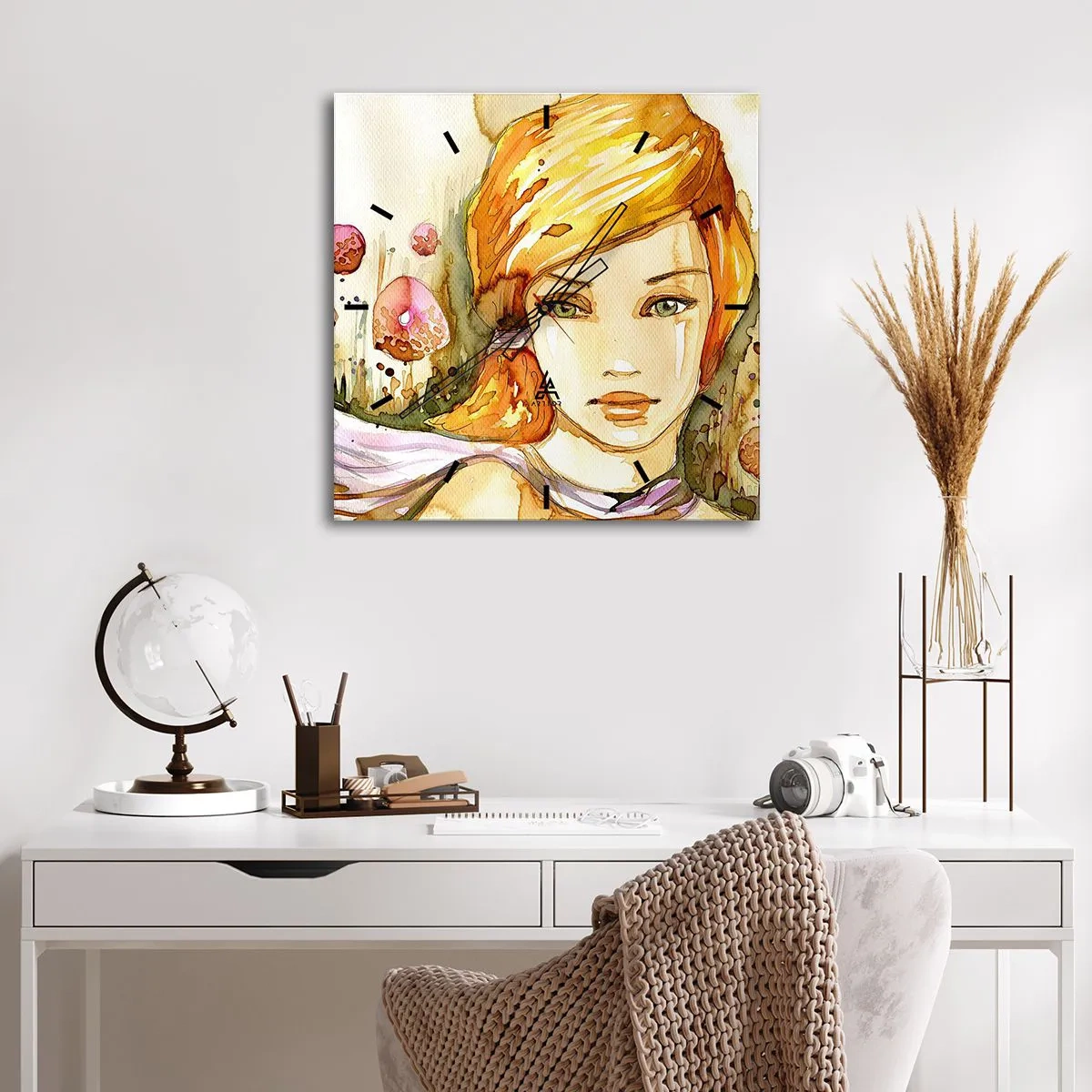 Nástěnné hodiny - Smaragdový pohled, který zahání hněv - 40x40 cm