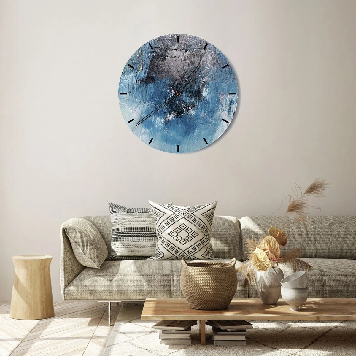 Nástěnné hodiny - Abstraktní textura v odstínech modré - 30x30cm - Rapsodie v modrém - Moderní nástěnná dekorace do obývacího pokoje, kuchyně a ložnice ARTTOR