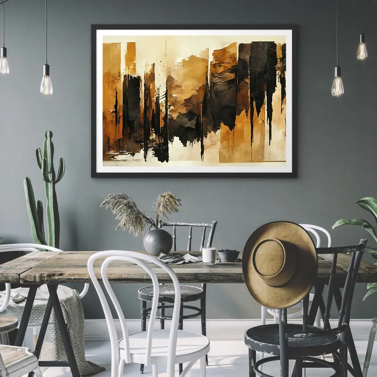 Plakát v černém rámu - Harmonie černé a zlaté - 91x61 cm