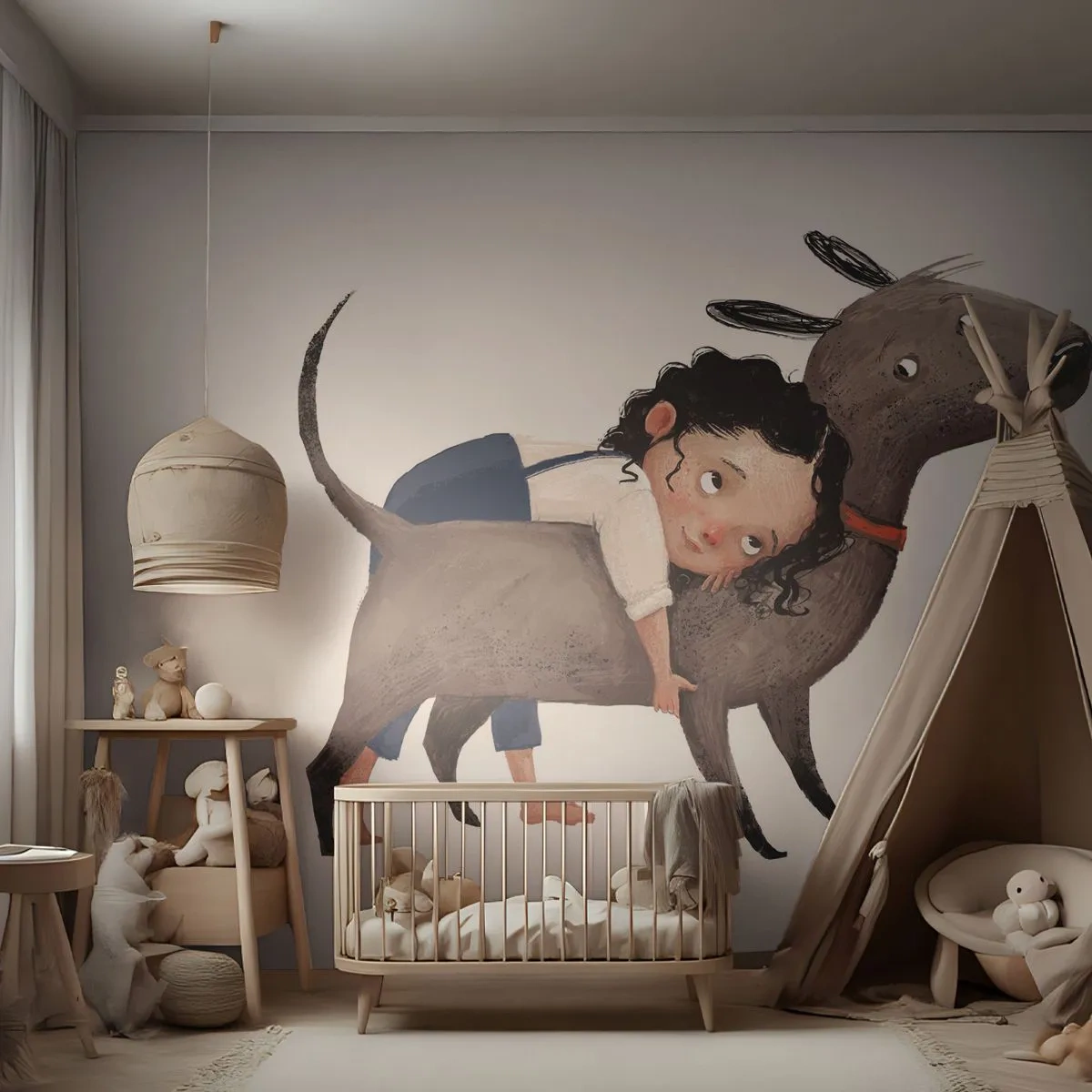 Fototapeta Standard Eco - Nejlepší přátelé - Pro děti, Pes, Dívka - 300x210 cm