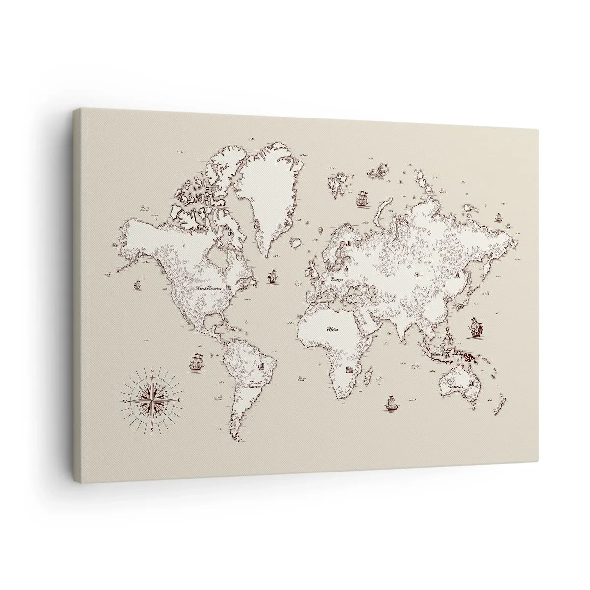 Obraz na plátně - Stylizovaná mapa světa v odstínech béžové a hnědé. - 70x50cm - Cesta kolem světa - Moderní nástěnná dekorace do obývacího pokoje a ložnice ARTTOR