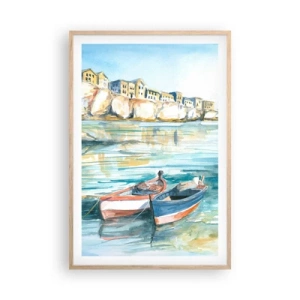 Plakát v rámu světlý dub - Krajina v modří - 61x91 cm