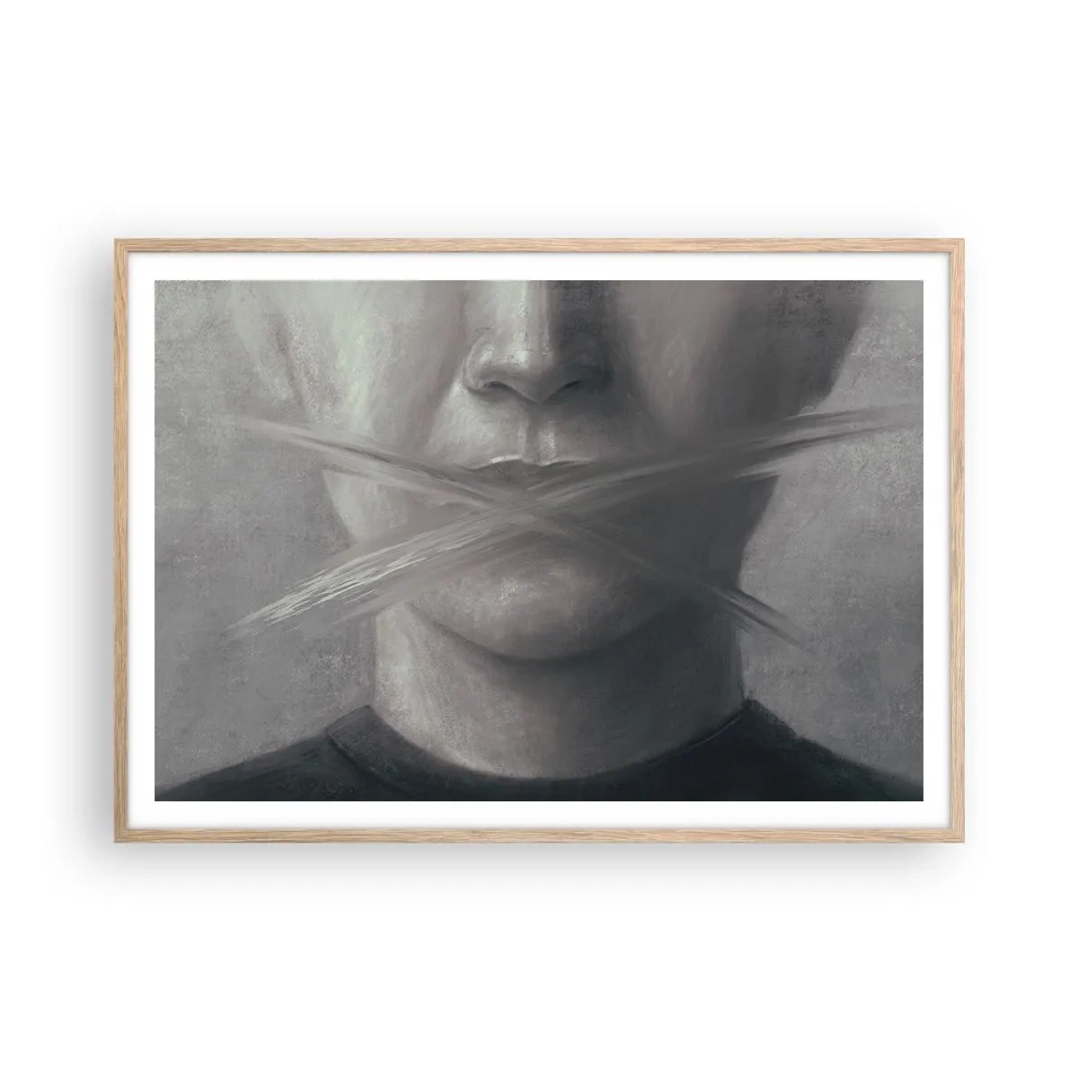 Plakát v rámu světlý dub - Ani slovo - 100x70 cm