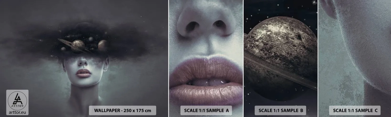 Vzor Fototapety Samolepicí Deluxe Sticker - A planety… - Abstrakce, ženská tvář, Kosmos - 100x30 cm