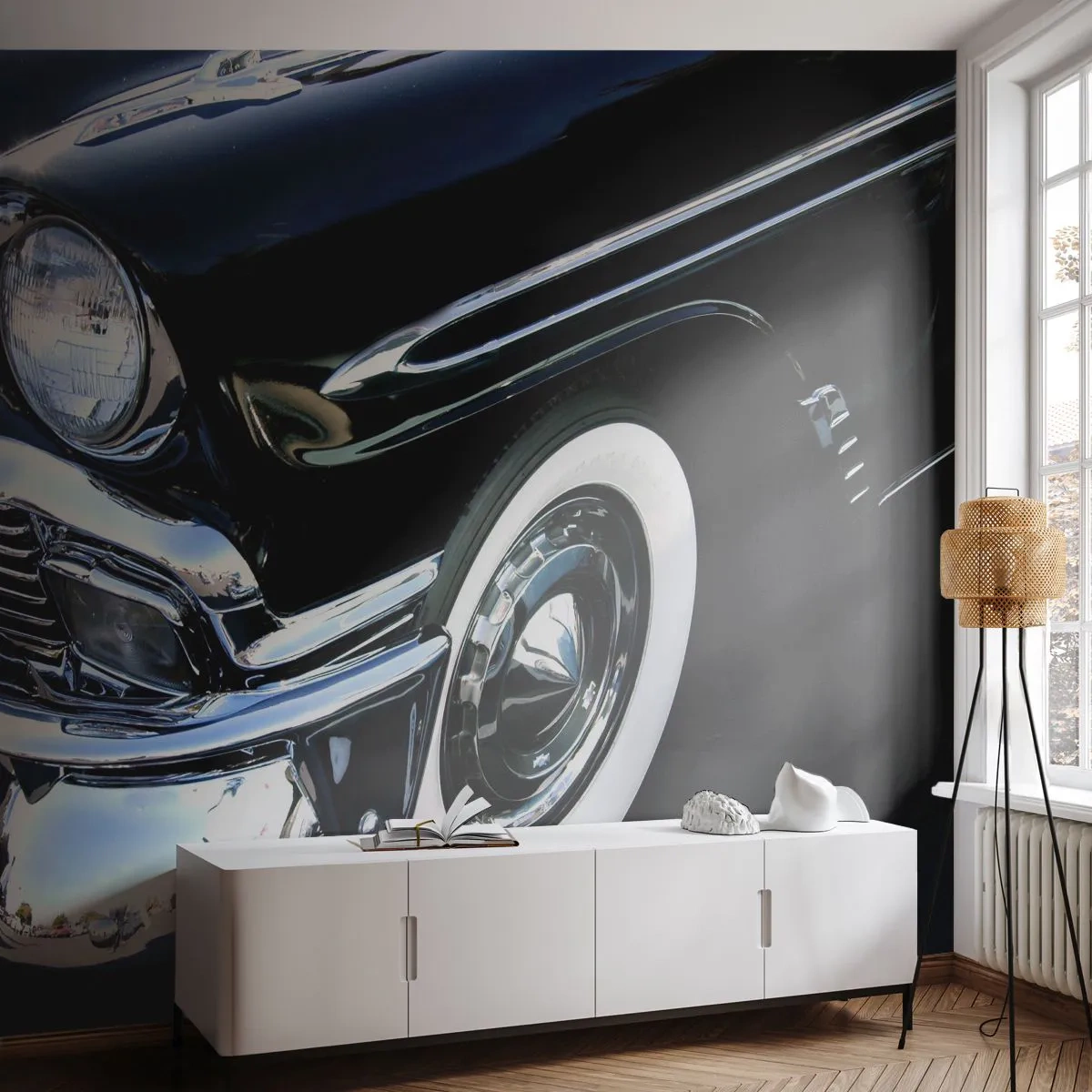 Fototapeta Premium Sand - Klasika v stříbrné, černé a bílé - Automobilový průmysl, Auto, bílý a černý - 400x280 cm