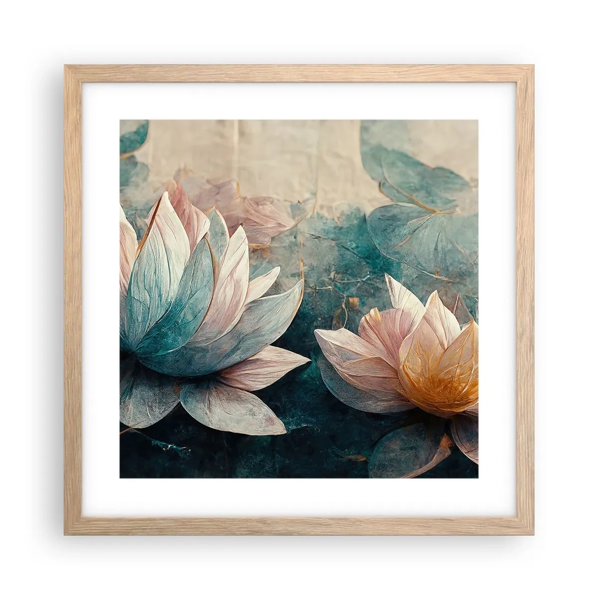 Plakát v rámu světlý dub - Hvězdy a jezero - 40x40 cm