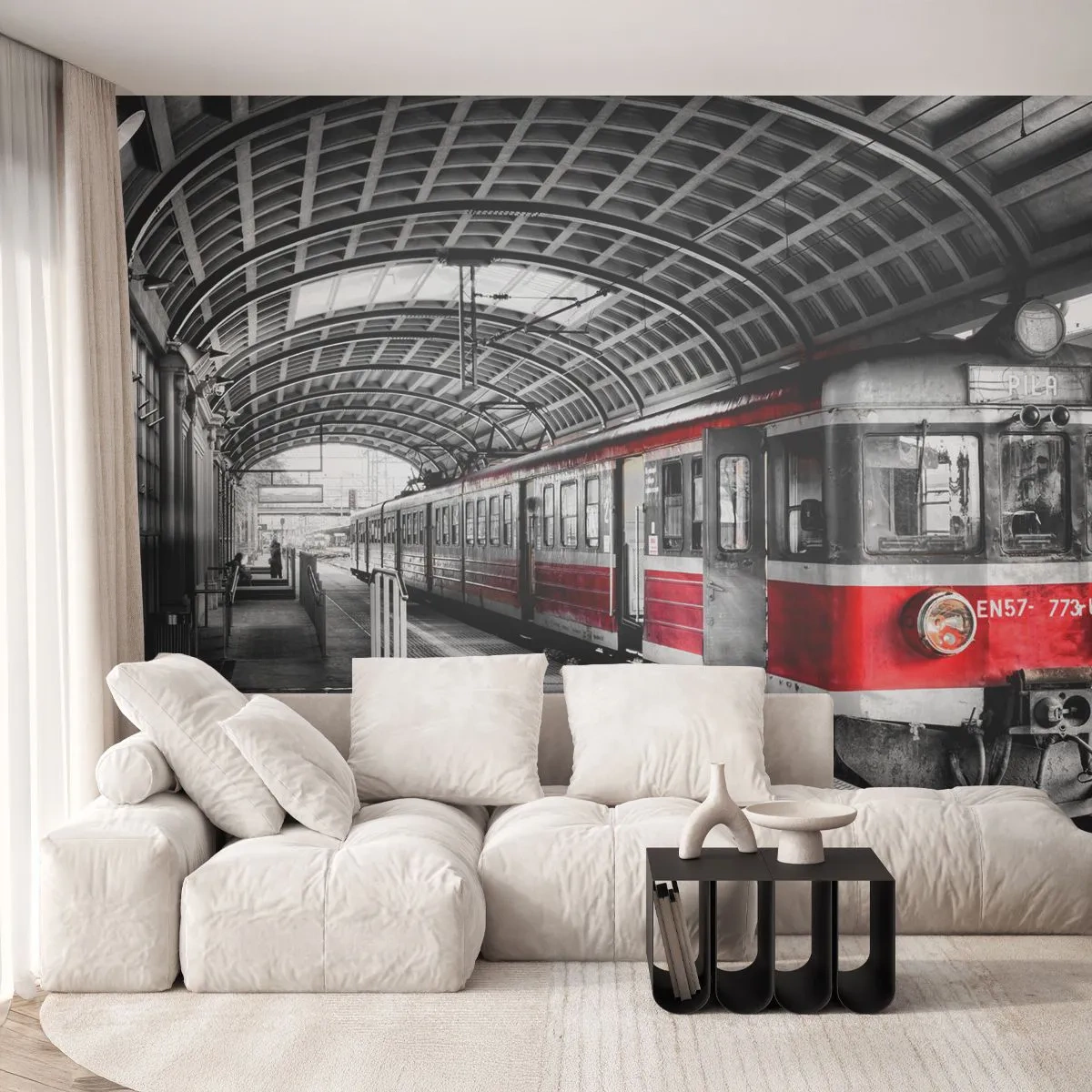 Fototapeta Samolepicí Deluxe Sticker - Možná je to životní cesta? - Osobní vlak, Vlakové nádraží, Plošina - 250x175 cm