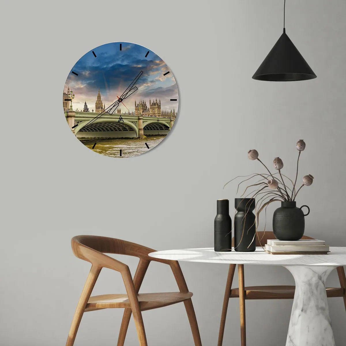 Nástěnné hodiny - Most přes Temži s výhledem na Westminsterský palác - 30x30cm - Čas se zastavil v Impériu - Moderní nástěnná dekorace do obývacího pokoje, kuchyně a ložnice ARTTOR