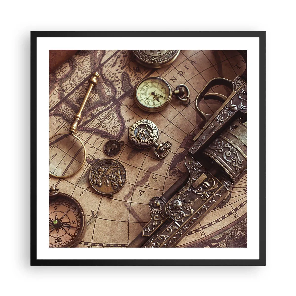 Plakát v černém rámu - Dobrodružství volá - 60x60 cm