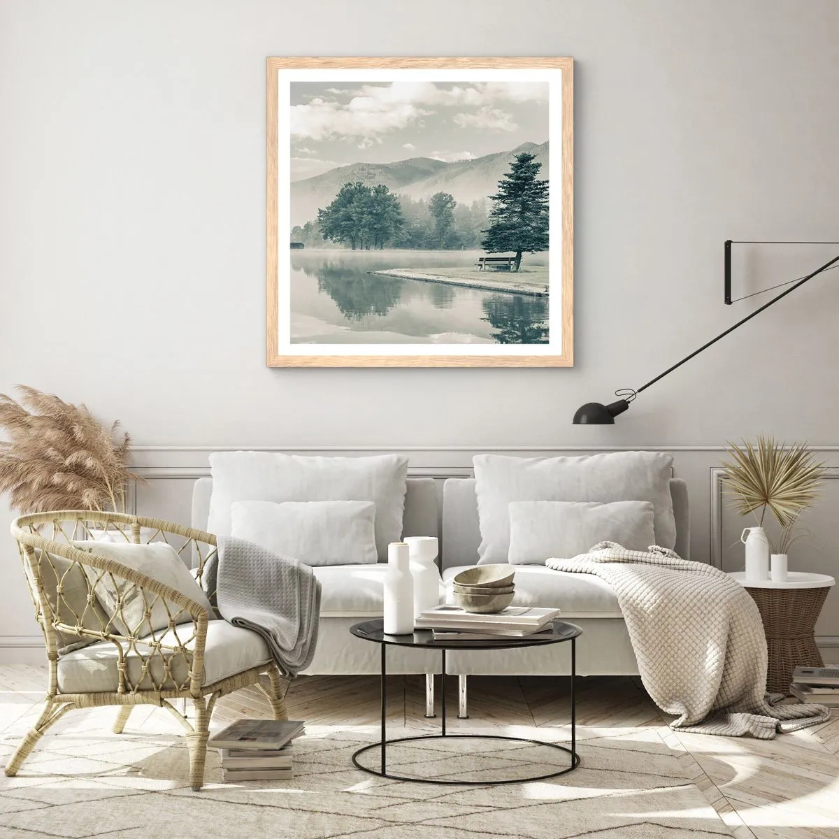Plakát v rámu světlý dub - Jezero ještě spí - 30x30 cm