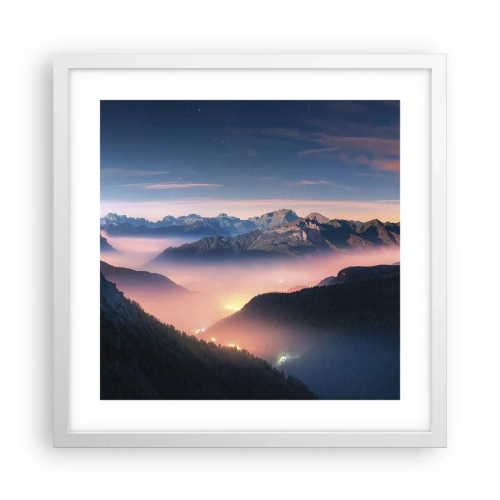 Plakát v bílém rámu - Světlo v údolích - 40x40 cm