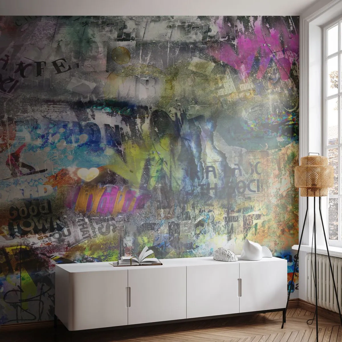 Fototapeta Standard Eco - Koláž vzpomínek - Graffiti, Nástěnná malba, Moderní vzor - 450x315 cm
