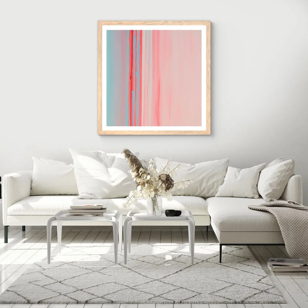 Plakát v rámu světlý dub - Abstrakce za úsvitu - 50x50 cm