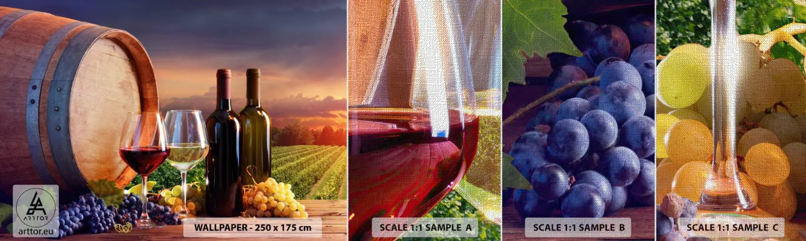 Vzor Fototapety Premium Canvas - Tady má život chuť - Vinice, Vinný sud, Hroznová - 100x30 cm