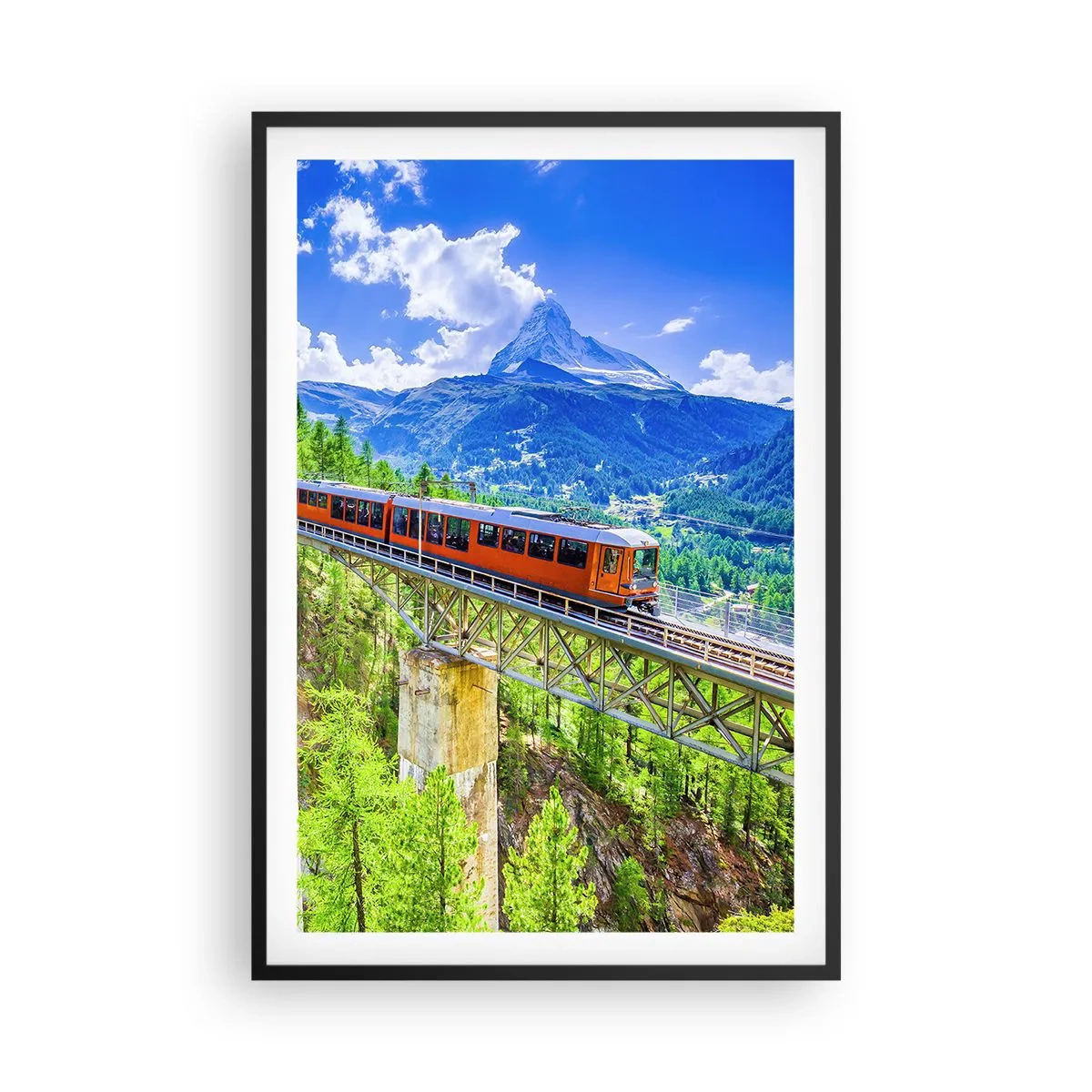 Plakát v černém rámu - Alpská železnice - 61x91 cm