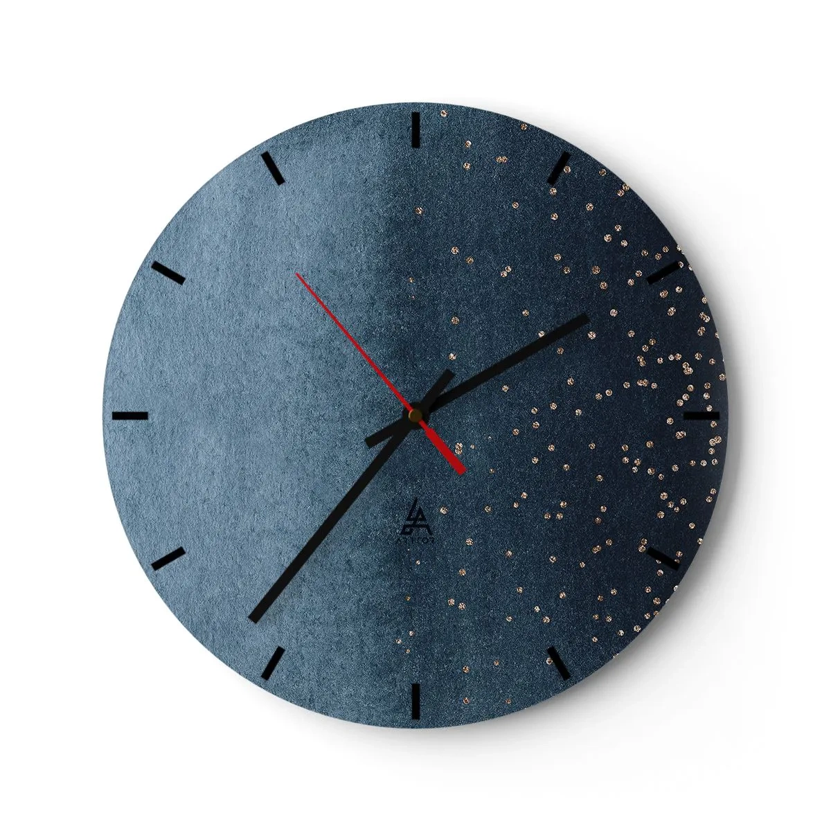 Nástěnné hodiny - Tmavě modrá textura s drobnými zlatými tečkami - 30x30cm - Kompozice – modré fáze - Moderní nástěnná dekorace do obývacího pokoje, kuchyně a ložnice ARTTOR