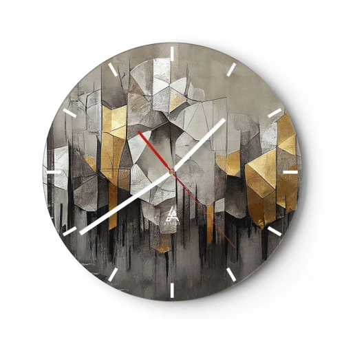 Nástěnné hodiny - Geometrická struktura s odstíny šedé a zlaté - 30x30cm - Kompozice z ledu a světla - Moderní nástěnná dekorace do obývacího pokoje, kuchyně a ložnice ARTTOR
