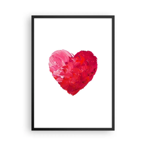 Plakát v černém rámu - Srdce v červených a růžových odstínech - 50x70cm - All you need is love - Moderní nástěnná dekorace do obývacího pokoje a ložnice ARTTOR
