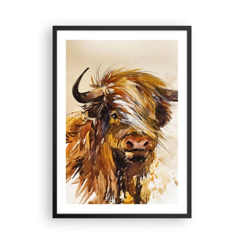 Plakát v černém rámu - Portrét býka v uměleckém stylu akvarelu - 50x70cm - Pýcha lovce - Moderní nástěnná dekorace do obývacího pokoje a ložnice ARTTOR