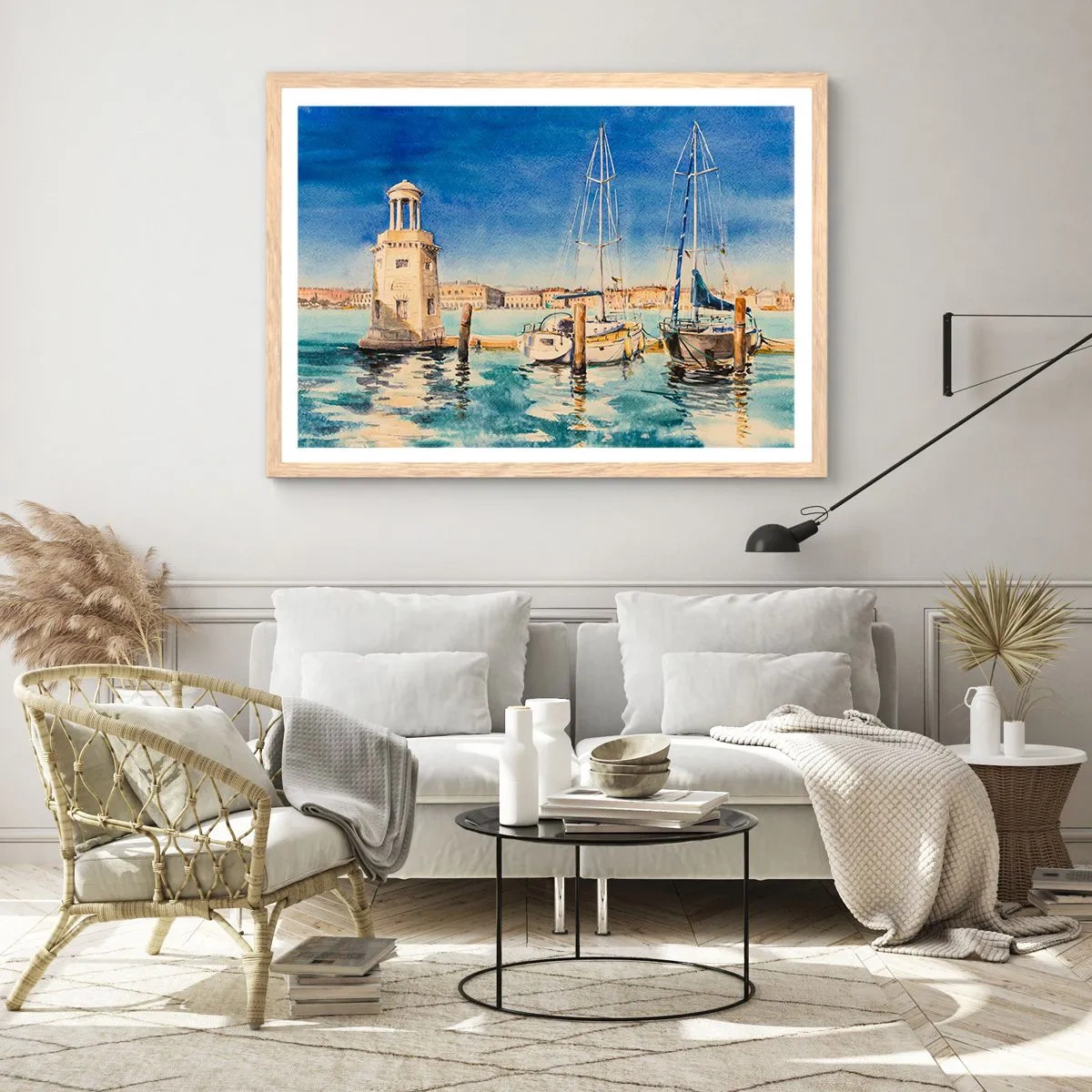 Plakát v rámu světlý dub - Slunečná laguna - 100x70 cm