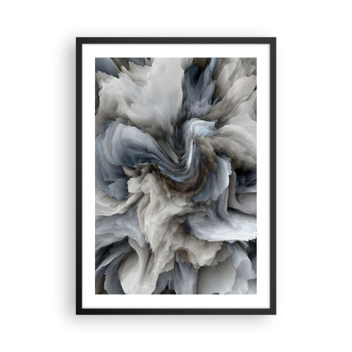 Plakát v černém rámu - Abstraktní exploze barev v odstínech šedé a modré. - 50x70cm - Kámen a květ - Moderní nástěnná dekorace do obývacího pokoje a ložnice ARTTOR
