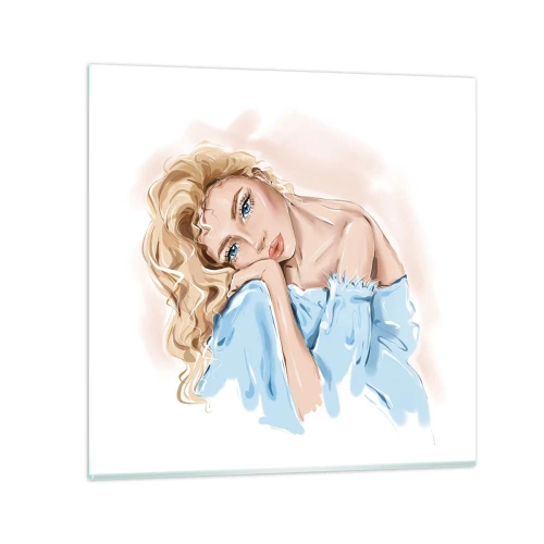 Obraz na skle - Zasněná v modré - 60x60 cm