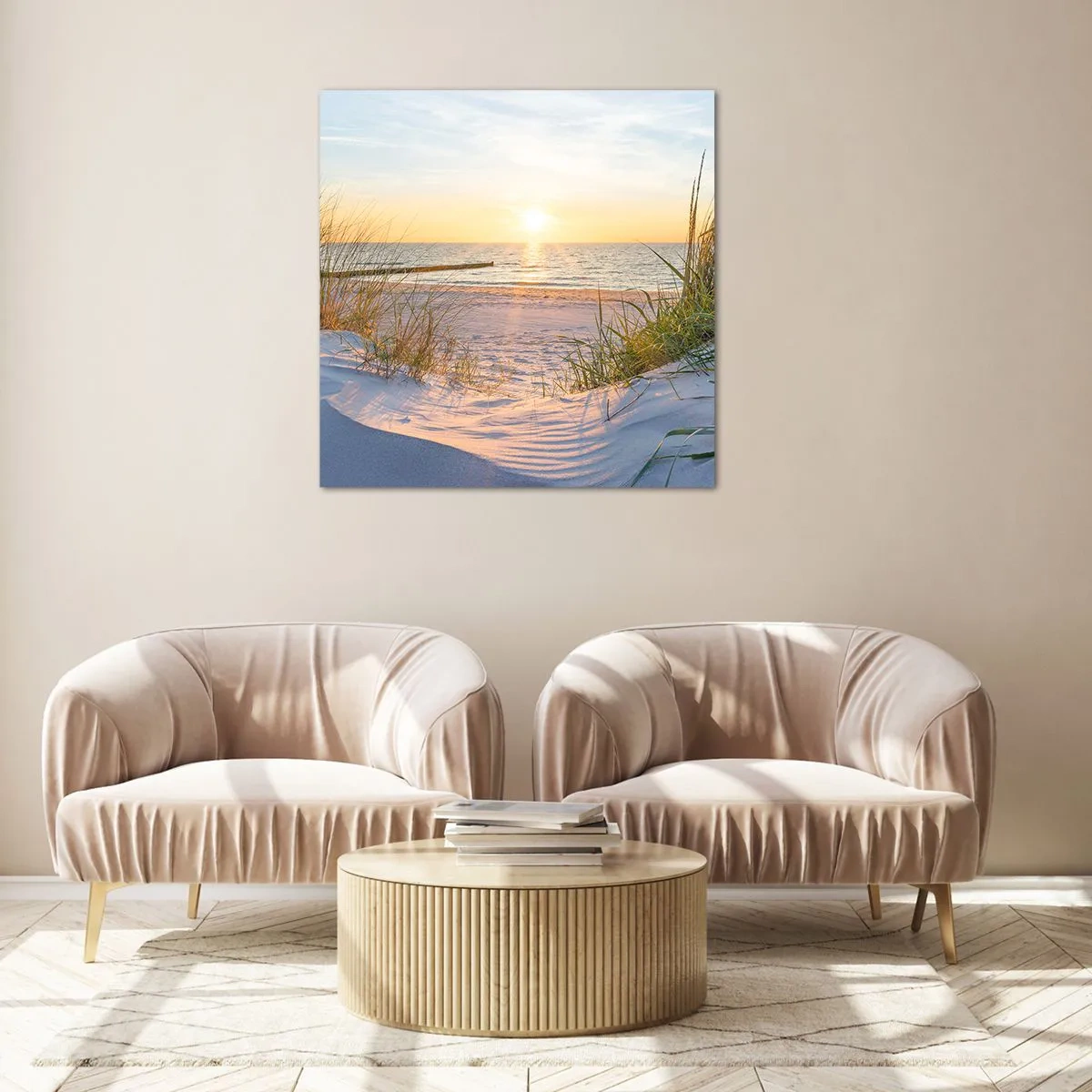 Obraz na skle - Šumění moře, zpěv ptáků, divoká pláž uprostřed trávy… - 50x50 cm