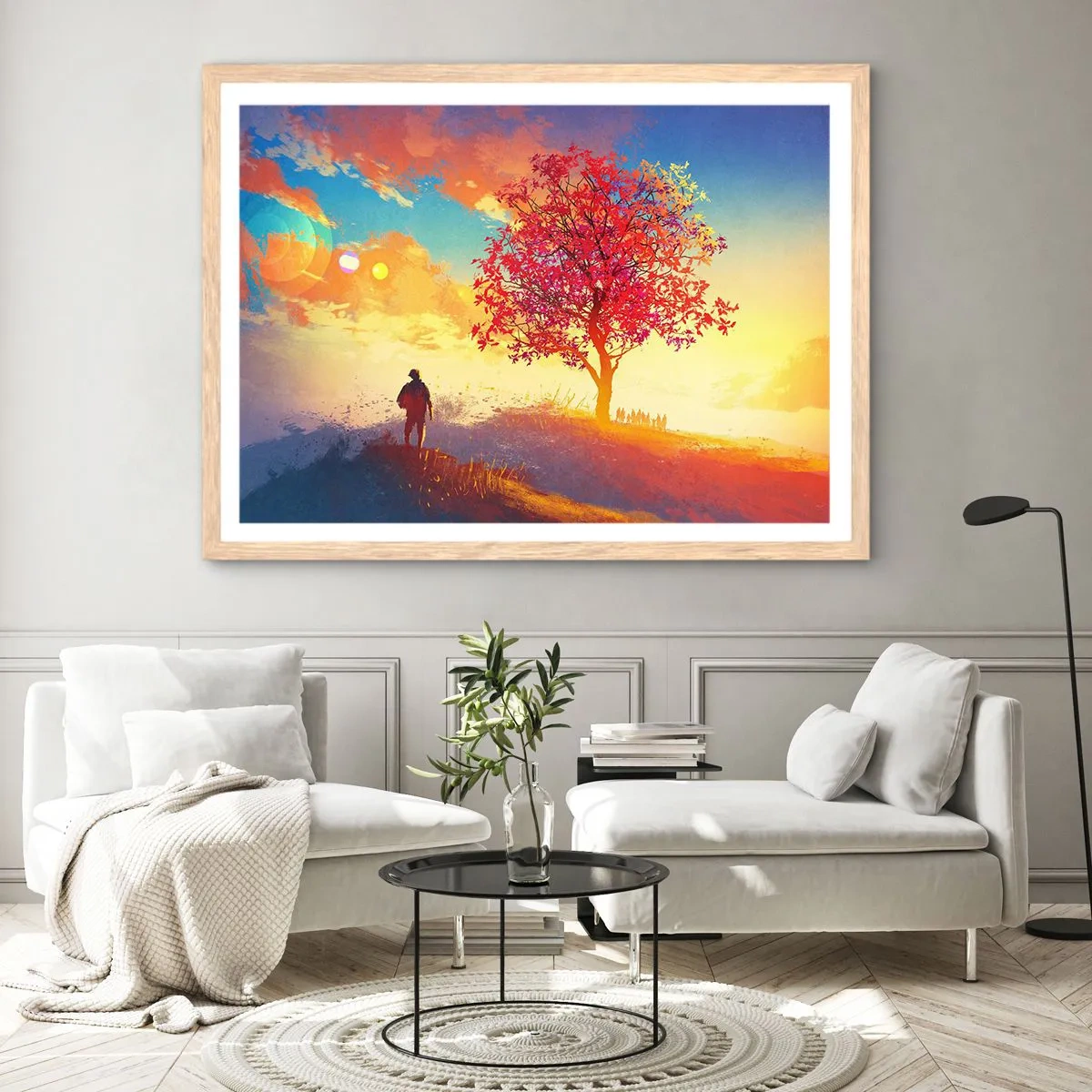 Plakát v rámu světlý dub - Poutník u cíle - 70x50 cm