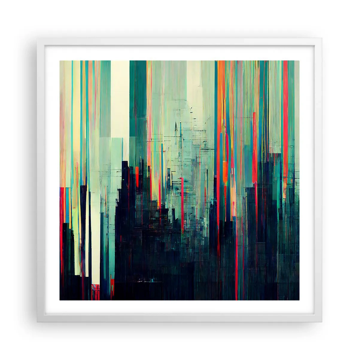 Plakát v bílém rámu - Futuristické město - 60x60 cm