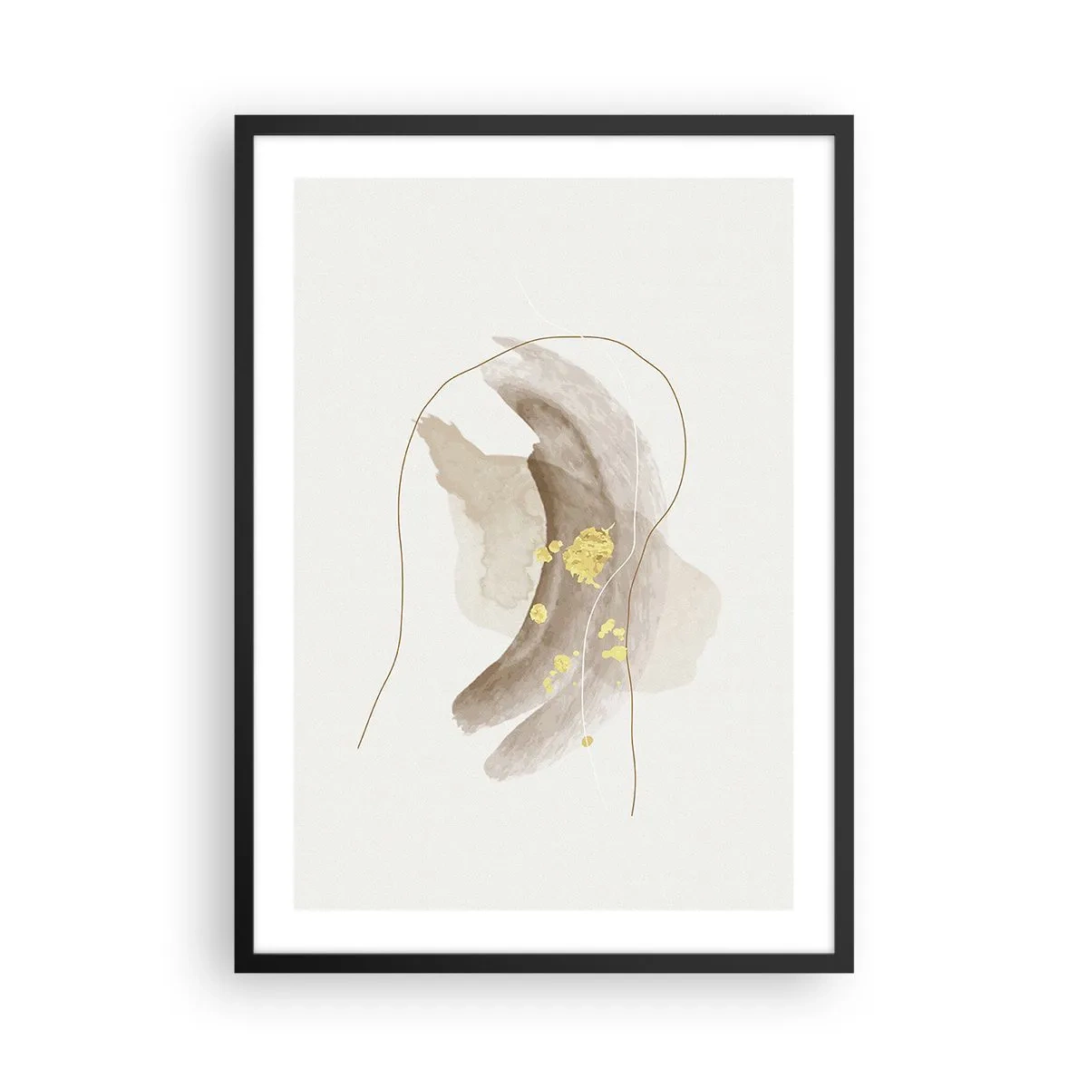 Plakát v černém rámu - Abstraktní vzor v béžové barvě s jemnými zlatými akcenty. - 50x70cm - Vesmírná bytost - Moderní nástěnná dekorace do obývacího pokoje a ložnice ARTTOR