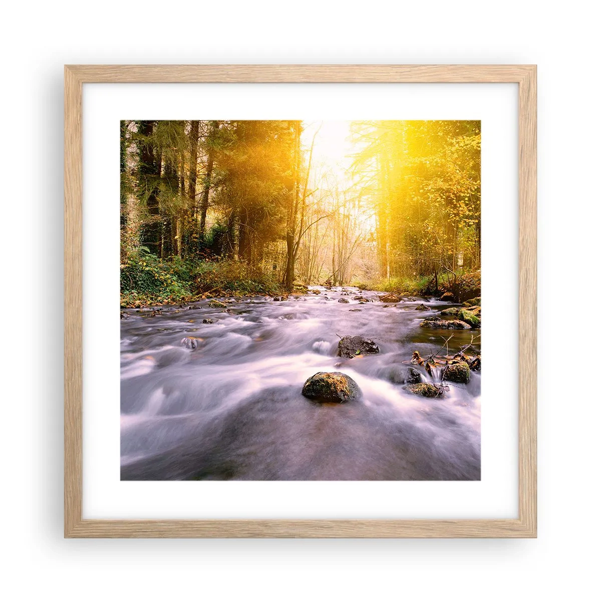 Plakát v rámu světlý dub - Malachit ve stříbrně-zlaté podobě - 40x40 cm