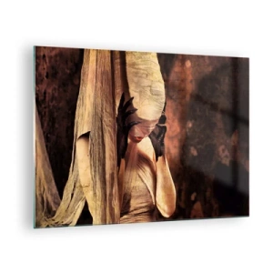 Obraz na skle - Tajemná žena obklopená zlatými látkami - 70x50cm - Mezi dobrem a zlem - Moderní nástěnná dekorace do obývacího pokoje a ložnice ARTTOR