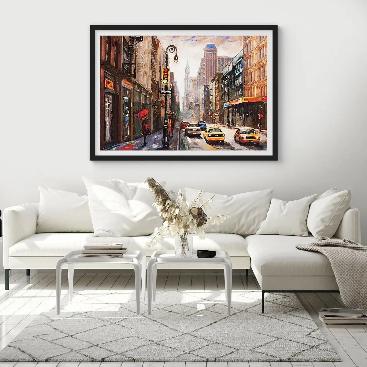 Plakát v černém rámu - New York – barevný i v dešti - 100x70 cm